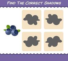 encuentra las sombras correctas de los arándanos de dibujos animados. juego de búsqueda y combinación. juego educativo para niños de edad preescolar y niños pequeños vector