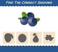 encuentra las sombras correctas de los arándanos de dibujos animados. juego de búsqueda y combinación. juego educativo para niños y niños pequeños en edad preescolar vector