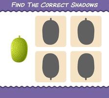 Find the correct shadows of cartoon jackfruits. Educational game for pre shool years kids and toddlers. vector