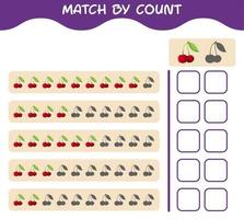 Match by count of cartoon cherry. Match and count game. Educational game for pre shool years kids and toddlers vector