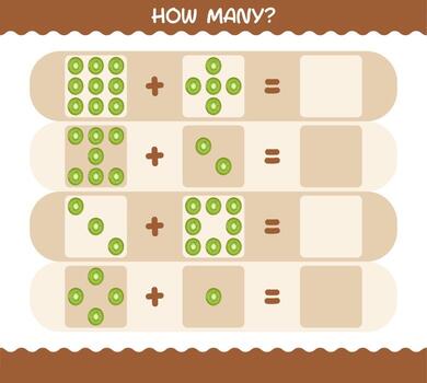 cuántos kiwi de dibujos animados. juego de conteo juego educativo para niños y niños pequeños en edad preescolar vector