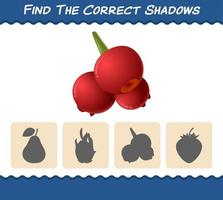 Find the correct shadows of cartoon cranberries. Searching and Matching game. Educational game for pre shool years kids and toddlers vector