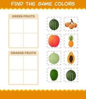 Find the same colors of fruits. Searching and Matching game. Educational game for pre shool years kids and toddlers vector