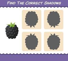 Find the correct shadows of cartoon blackberries. Searching and Matching game. Educational game for pre shool years kids and toddlers vector