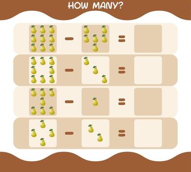 How many cartoon pear. Counting game. Educational game for pre shool years kids and toddlers vector
