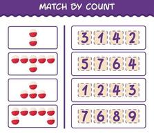 Match by count of cartoon lychee. Match and count game. Educational game for pre shool years kids and toddlers vector