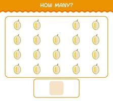 How many cartoon durian. Counting game. Educational game for pre shool years kids and toddlers vector