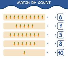 Match by count of cartoon pineapple. Match and count game. Educational game for pre shool years kids and toddlers vector