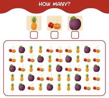 How many cartoon fruits. Counting game. Educational game for pre shool years kids and toddlers vector