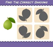 Find the correct shadows of cartoon guavas. Searching and Matching game. Educational game for pre shool years kids and toddlers vector