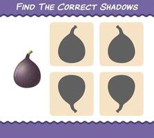 encuentra las sombras correctas de los higos de dibujos animados. juego de búsqueda y combinación. juego educativo para niños y niños pequeños en edad preescolar vector