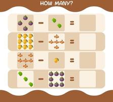 How many cartoon fruits. Counting game. Educational game for pre shool years kids and toddlers vector