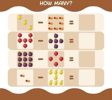 How many cartoon fruits. Counting game. Educational game for pre shool years kids and toddlers vector