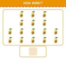 How many cartoon avocado. Counting game. Educational game for pre shool years kids and toddlers vector