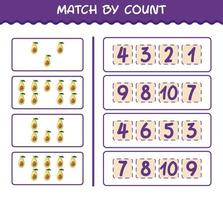 Match by count of cartoon avocado. Match and count game. Educational game for pre shool years kids and toddlers vector
