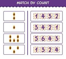 Match by count of cartoon papaya. Match and count game. Educational game for pre shool years kids and toddlers vector