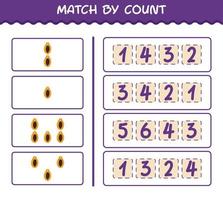 coincidencia por conteo de papaya de dibujos animados. juego de emparejar y contar. juego educativo para niños y niños pequeños en edad preescolar vector