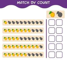 Match by count of cartoon apricot. Match and count game. Educational game for pre shool years kids and toddlers vector