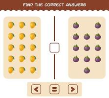 encuentra las sombras correctas de las frutas de dibujos animados. juego de búsqueda y combinación. juego educativo para niños de edad preescolar y niños pequeños vector