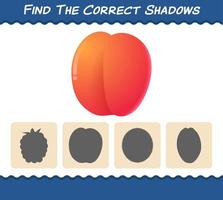 Find the correct shadows of cartoon nectarines. Searching and Matching game. Educational game for pre shool years kids and toddlers vector