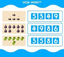 How many cartoon fruits. Counting game. Educational game for pre shool years kids and toddlers vector