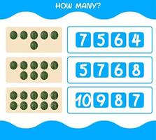 How many cartoon watermelon. Counting game. Educational game for pre shool years kids and toddlers vector