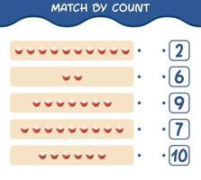 Match by count of cartoon rambutan. Match and count game. Educational game for pre shool years kids and toddlers vector