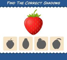 encuentra las sombras correctas de las fresas de dibujos animados. juego de búsqueda y combinación. juego educativo para niños y niños pequeños en edad preescolar vector