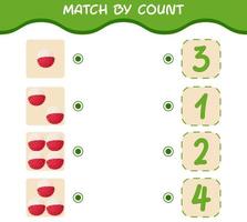 Match by count of cartoon lychees. Match and count game. Educational game for pre shool years kids and toddlers vector