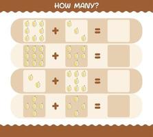 How many cartoon durian. Counting game. Educational game for pre shool years kids and toddlers vector