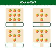 How many cartoon peach. Counting game. Educational game for pre shool years kids and toddlers vector