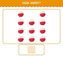 How many cartoon lychee. Counting game. Educational game for pre shool years kids and toddlers vector