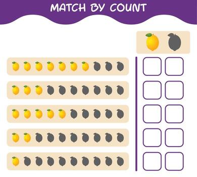 Match by count of cartoon lemon. Match and count game. Educational game for pre shool years kids and toddlers vector