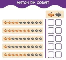 Match by count of cartoon loquat. Match and count game. Educational game for pre shool years kids and toddlers vector