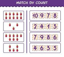 Match by count of cartoon dragon fruit. Match and count game. Educational game for pre shool years kids and toddlers vector