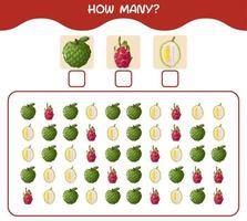 How many cartoon fruits. Counting game. Educational game for pre shool years kids and toddlers vector