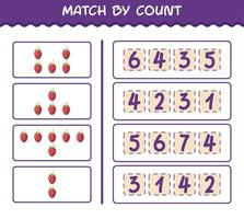 Match by count of cartoon raspberry. Match and count game. Educational game for pre shool years kids and toddlers vector