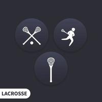 lacrosse, palo, crosse, iconos oscuros redondos vector