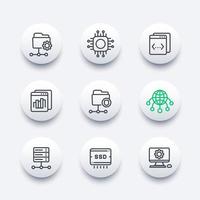 hosting, networks, ftp, servers, data storage icons set vector