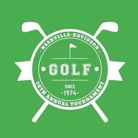 Golf Tournament round badge, sign with crossed golf clubs, white on green, vector illustration