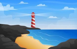 Sea with Light House Landscape Background vector