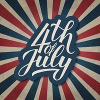 4th of July calligraphy lettering. Independence Day vintage patriotic background in colors of flag of USA. Easy to edit vector template for logo design, greeting card, banner, flyer.