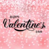 tarjeta de felicitación del día de san valentín. feliz día de san valentín letras de mano de caligrafía sobre fondo rosa suave con confeti de corazones cayendo. plantilla vectorial fácil de editar vector