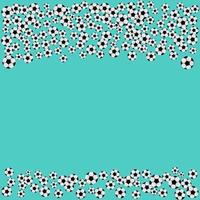 Marco de confeti de balones de fútbol sobre fondo verde menta con espacio para texto. plantilla de invitación de fiesta de fútbol. Ilustración de vector de concepto de campeonato deportivo.