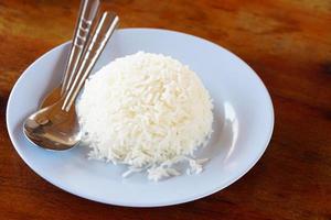cooked rice in a blue plate ready to eat photo