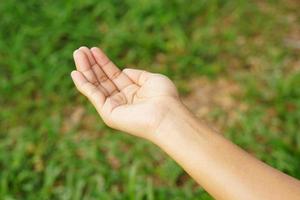 woman extending her hand in front photo