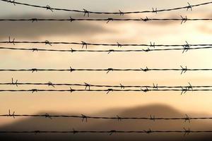 barbed wire silhouette sunset background photo