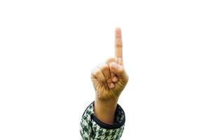human hand pointing up on a white background photo