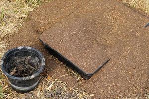 Ready-mixed soil, plant pots, ready for planting photo