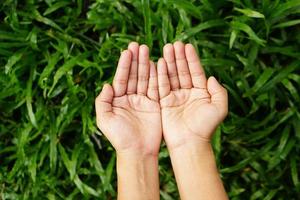 woman extending her hand in front photo